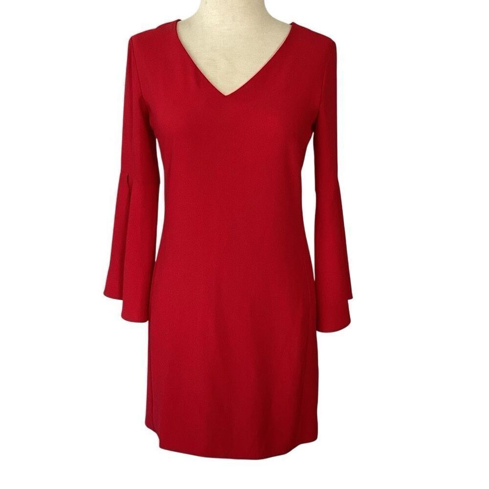 Amanda Uprichard Red Lined Sheath Dress Bell Slit Sleeves Women’s Small